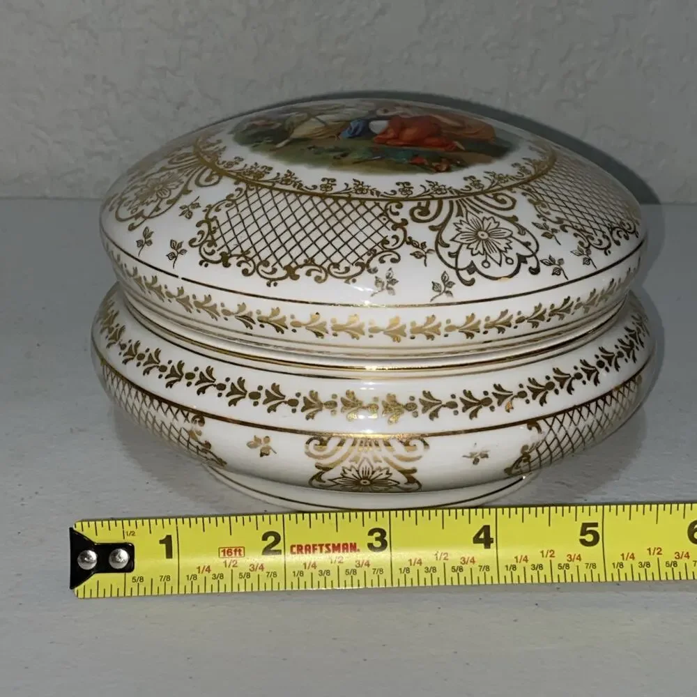 Vintage Victoria Czechoslovakia China Bowl Trinket Vanity Makeup Dish W/ Top Lid
